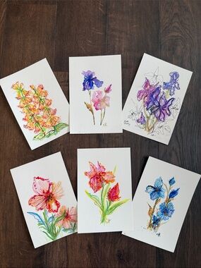 Set of 6 - Original Mixed Media Floral Art Pieces (Iris, Foxglove, etc)
